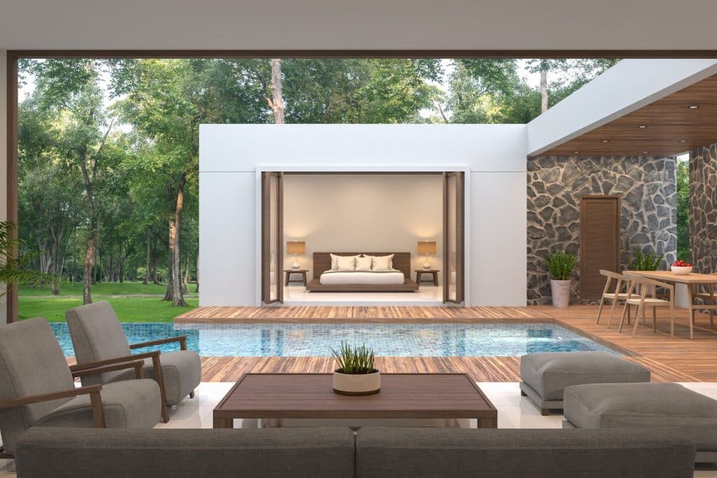 Poolhouse avec salon de jardin